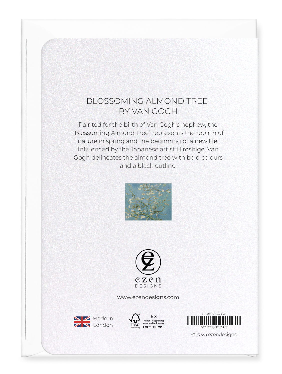 Ezen Designs - Blossoming almond tree by Van Gogh - Greeting Card - Back