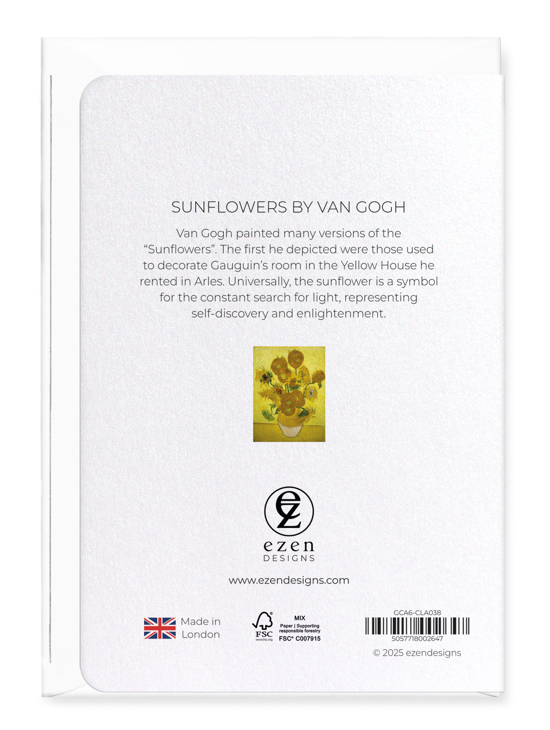Ezen Designs - Sunflowers by van gogh - Greeting Card - Back