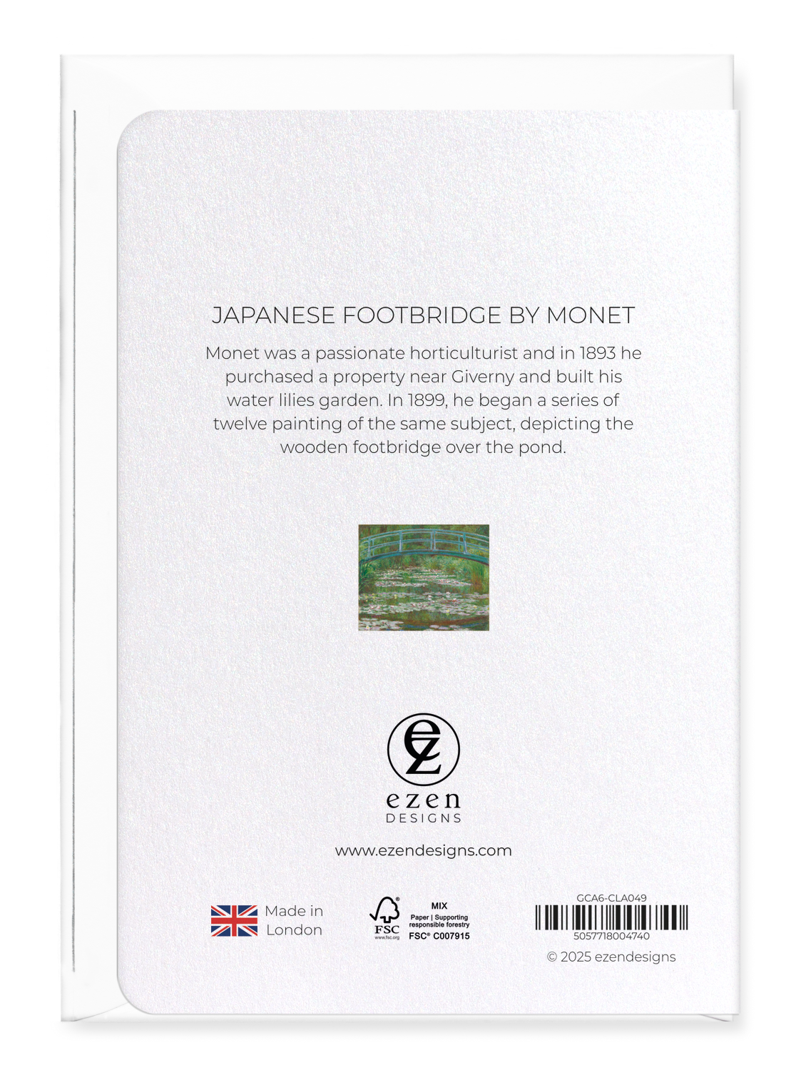 Ezen Designs - Japanese footbridge by monet - Greeting Card - Back