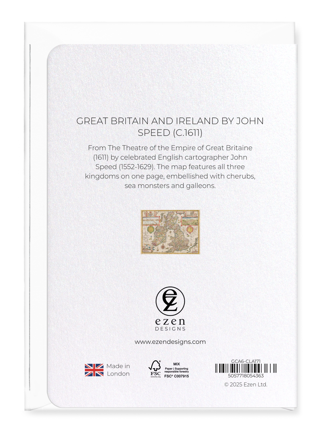 Ezen Designs - Great Britain and Ireland BY JOHN SPEED (C.1611) - Greeting Card - Back
