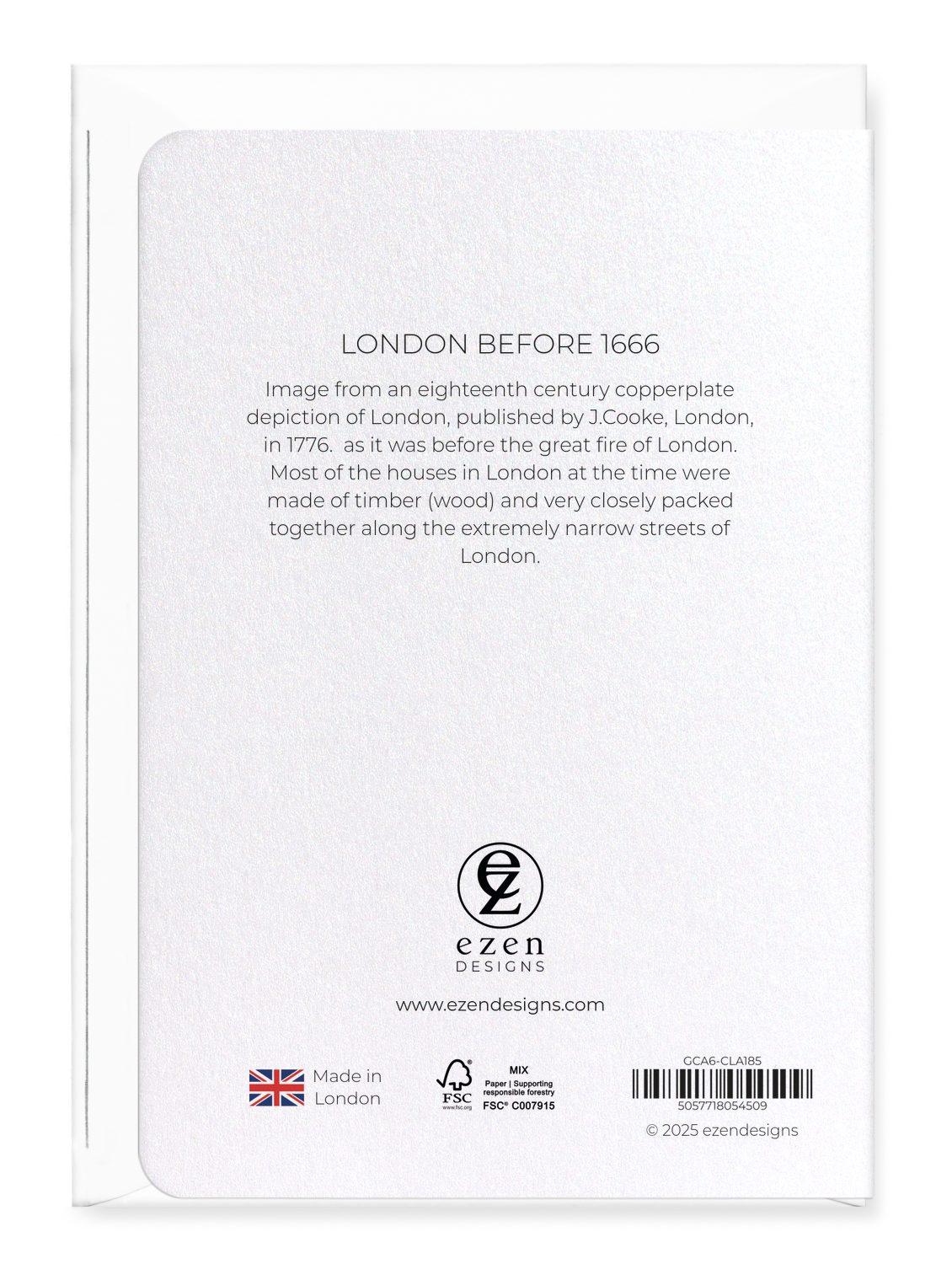 Ezen Designs - London before 1666 - Greeting Card - Back
