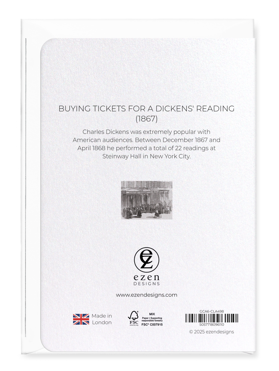 Ezen Designs - Buying Tickets for a Dickens' Reading (1867) - Greeting Card - Back