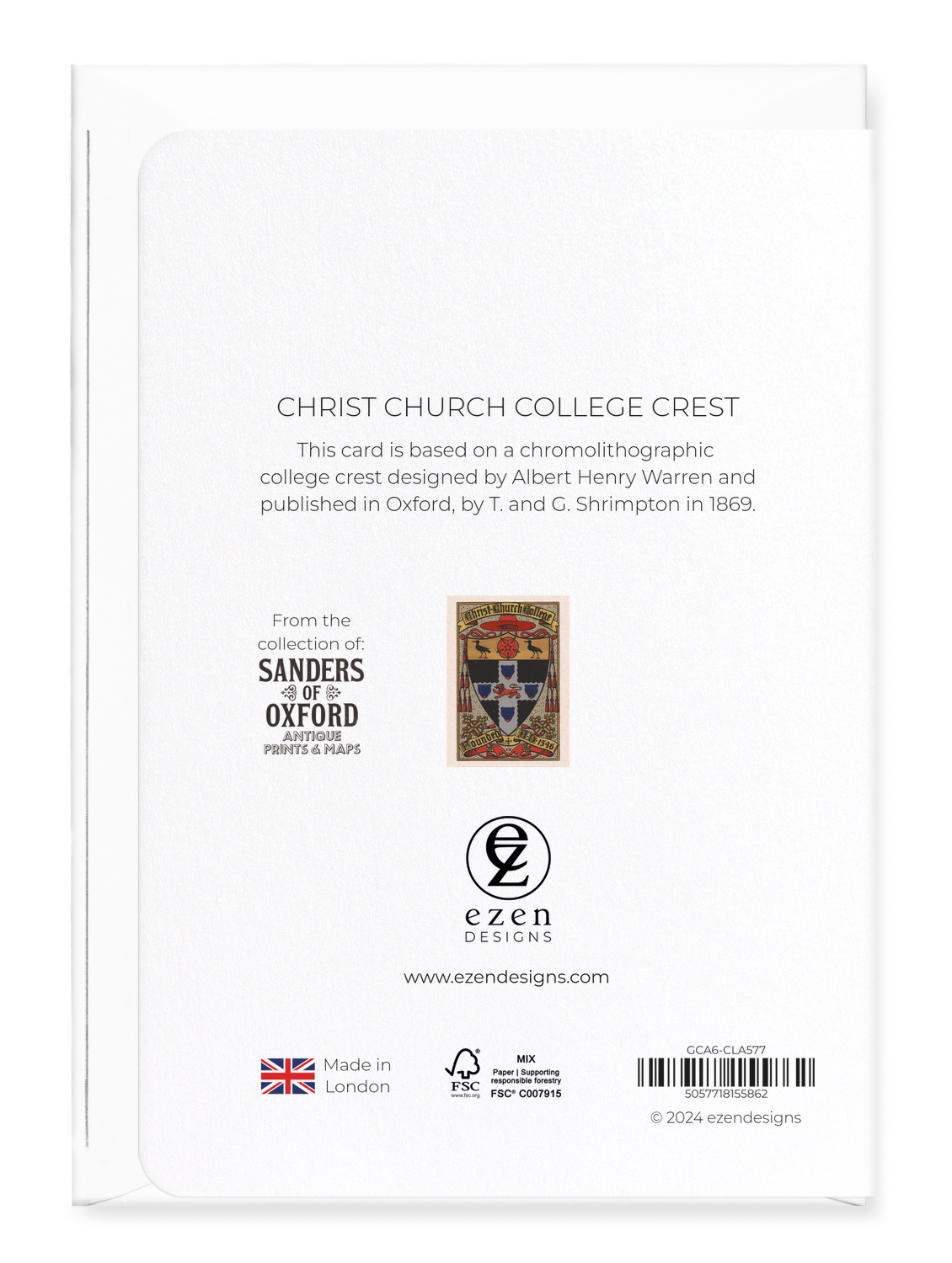 Ezen Designs - Christ Church College Crest - Greeting Card - Back