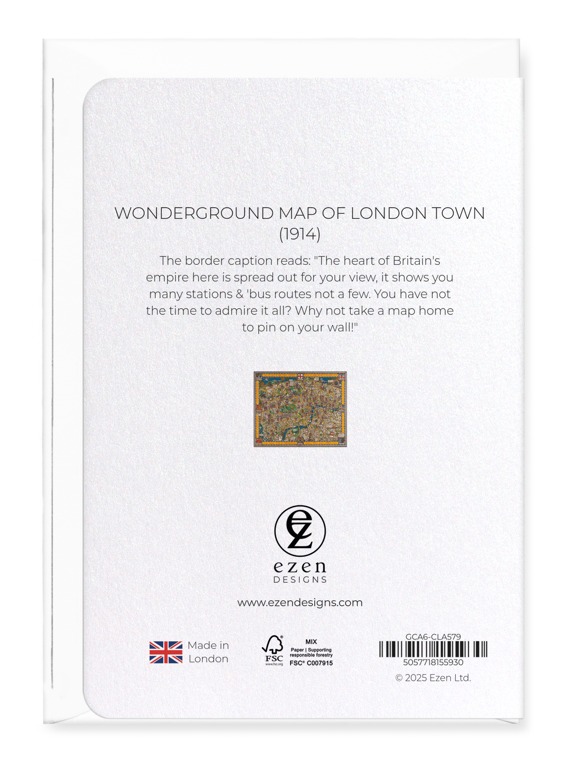 Ezen Designs - Wonderground map of London Town (1914) - Greeting Card - Back