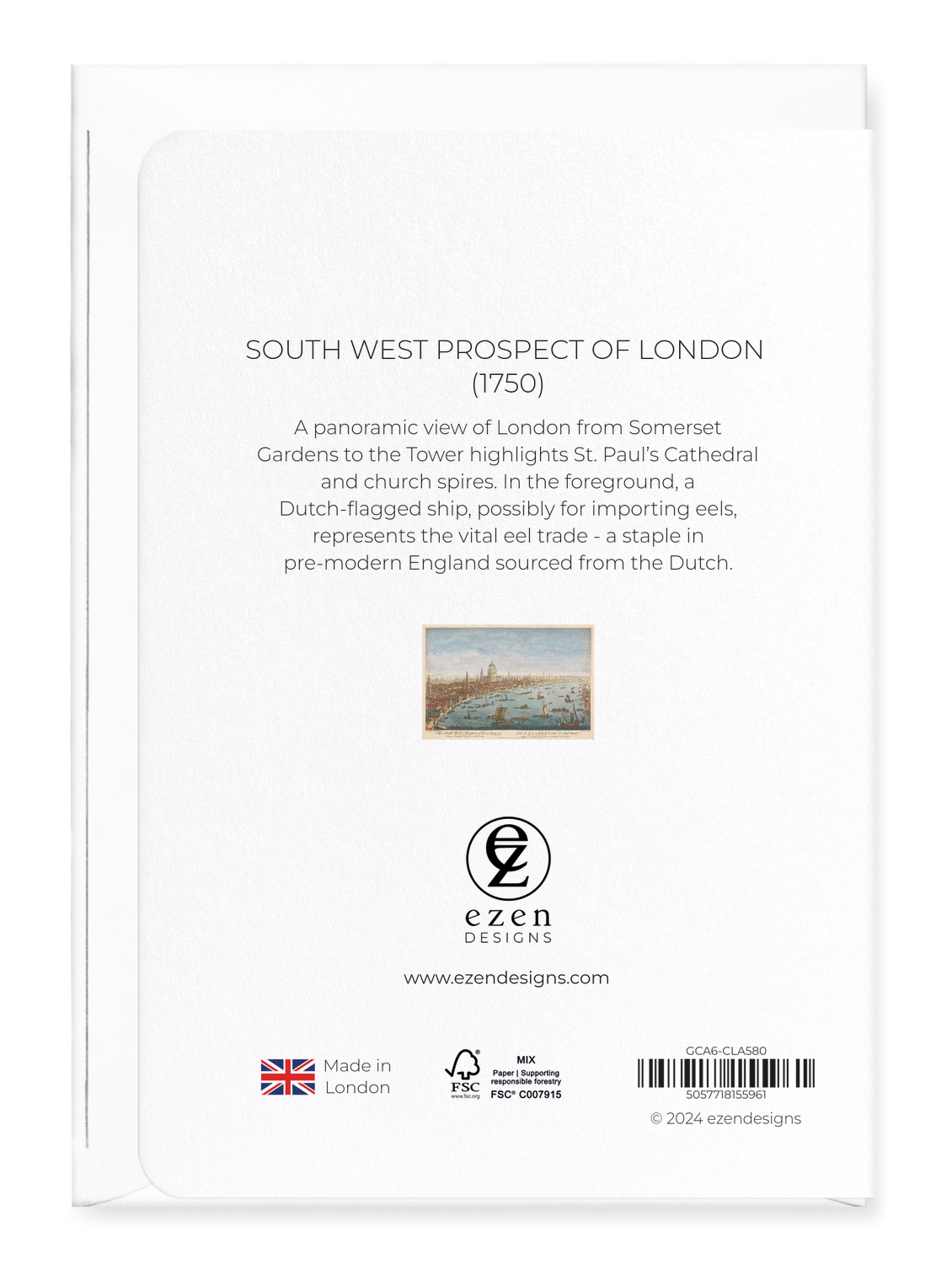 Ezen Designs - South West Prospect of London (1750) - Greeting Card - Back