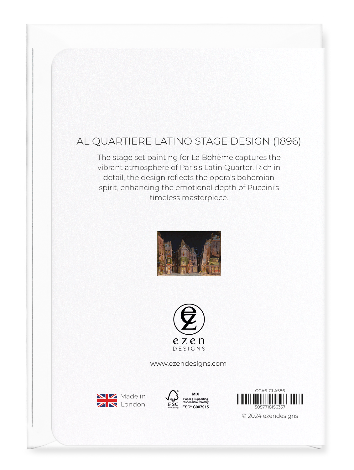 Ezen Designs - Al Quartiere Latino Stage Design (1896) - Greeting Card - Back