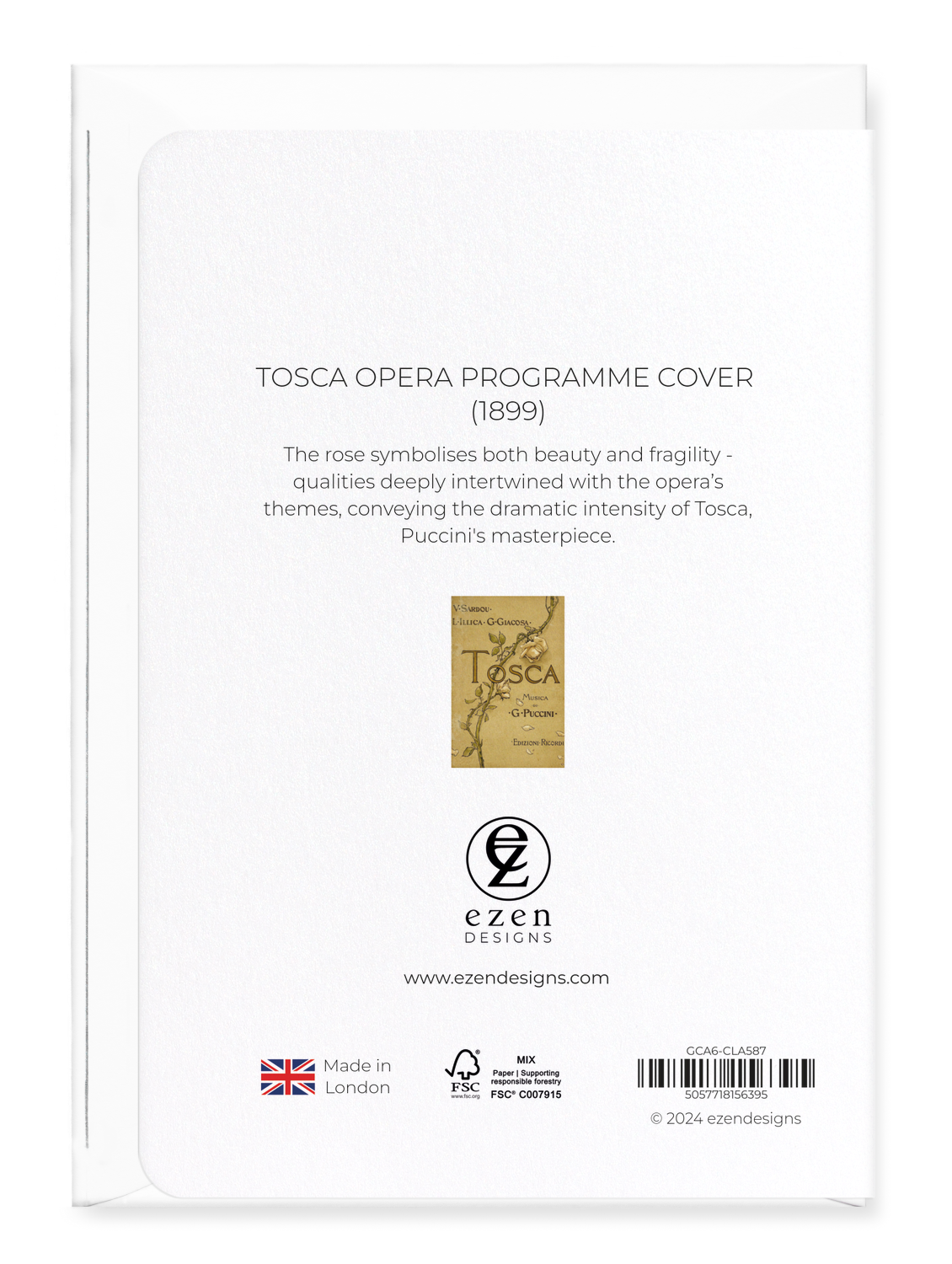 Ezen Designs - Tosca Opera Programme Cover (1899) - Greeting Card - Back