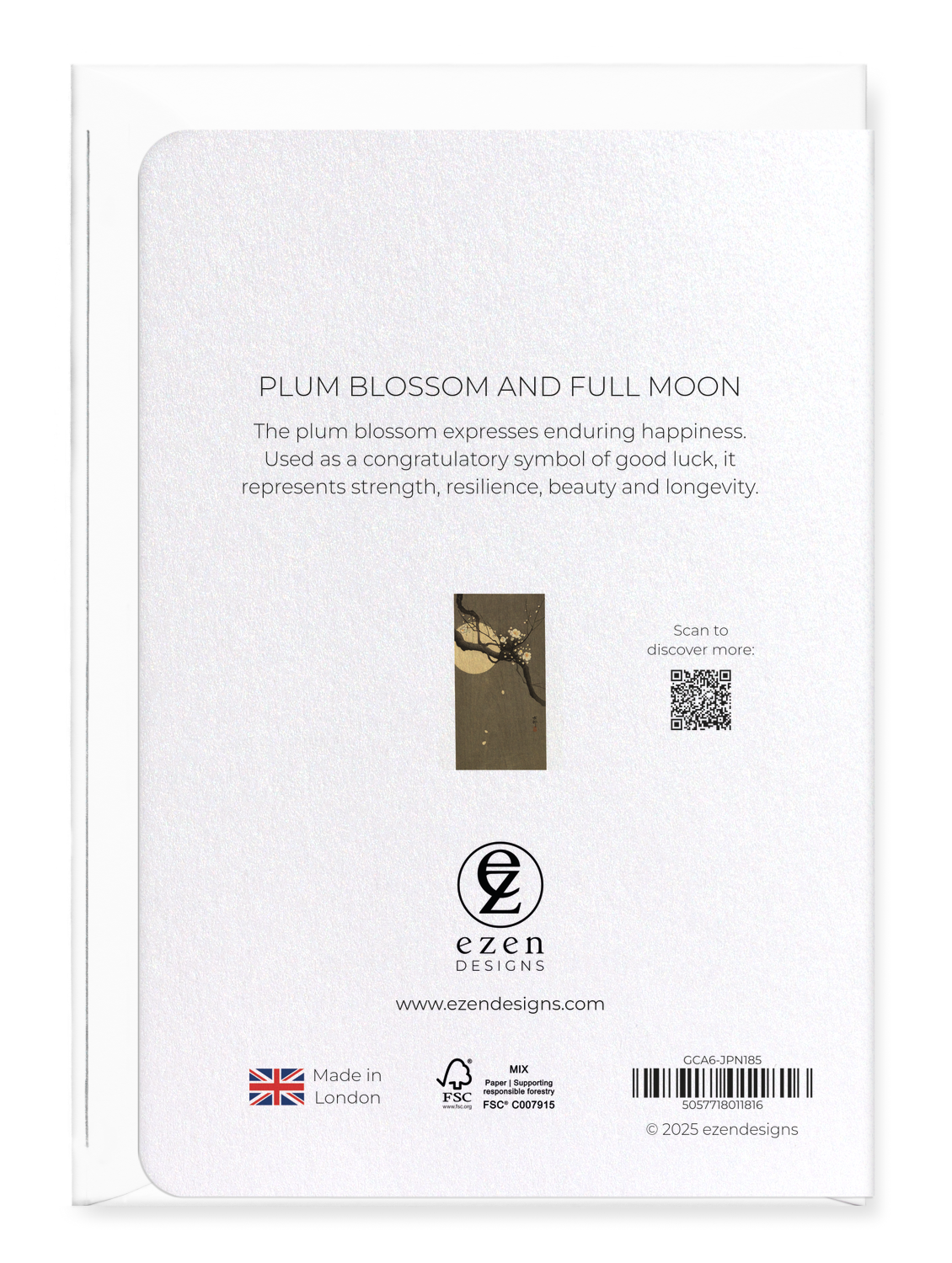 Ezen Designs - Plum blossom and full moon - Greeting Card - Back