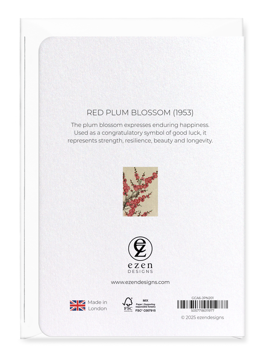 Ezen Designs - Red plum blossom (1953) - Greeting Card - Back