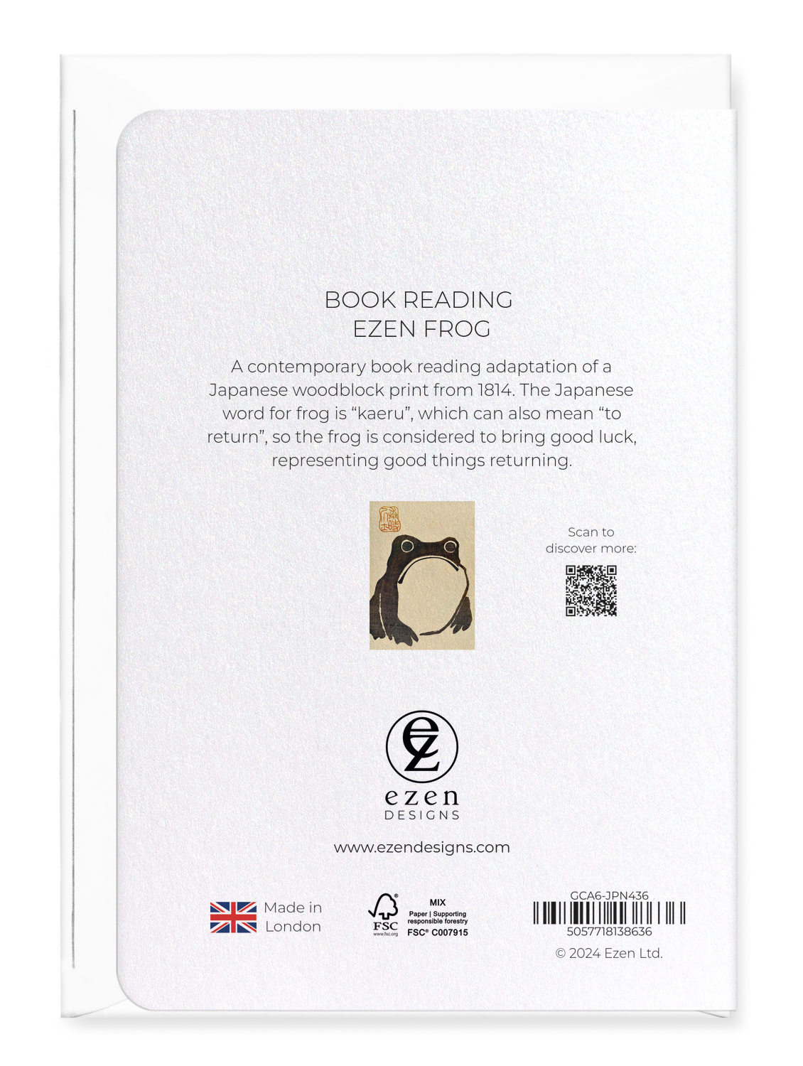 Ezen Designs - Book Reading Ezen Frog - Greeting Card - Back