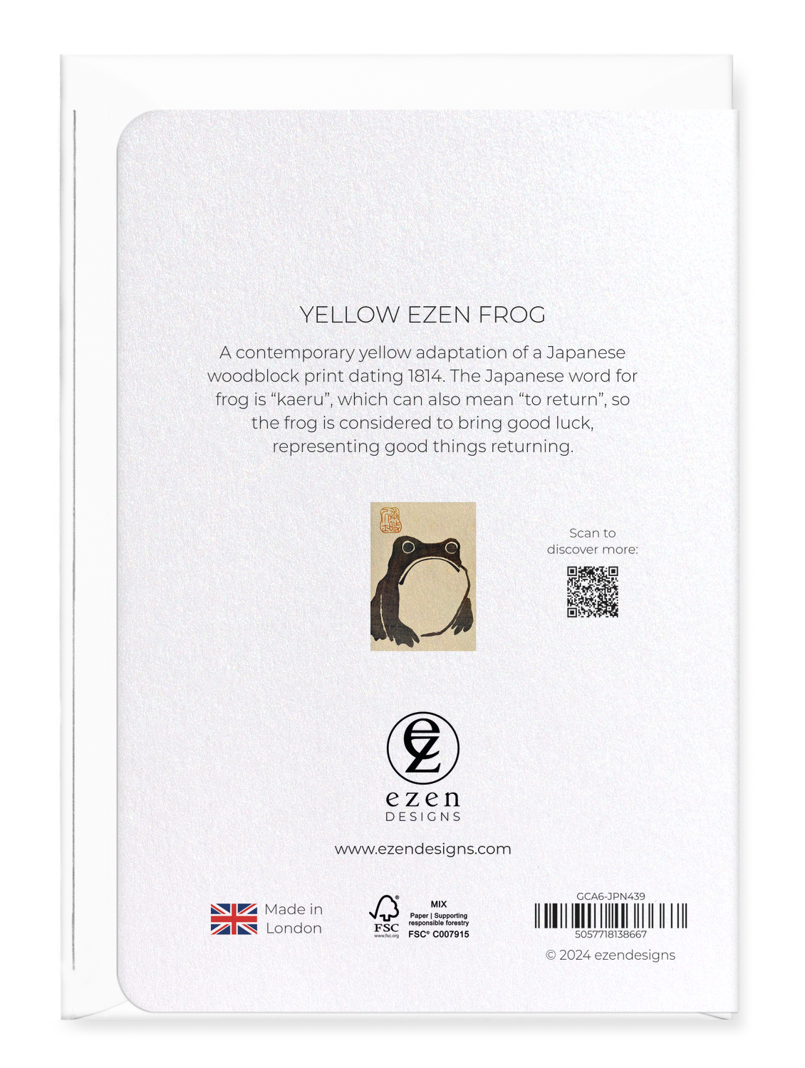 Ezen Designs - Yellow Ezen Frog - Greeting Card - Back