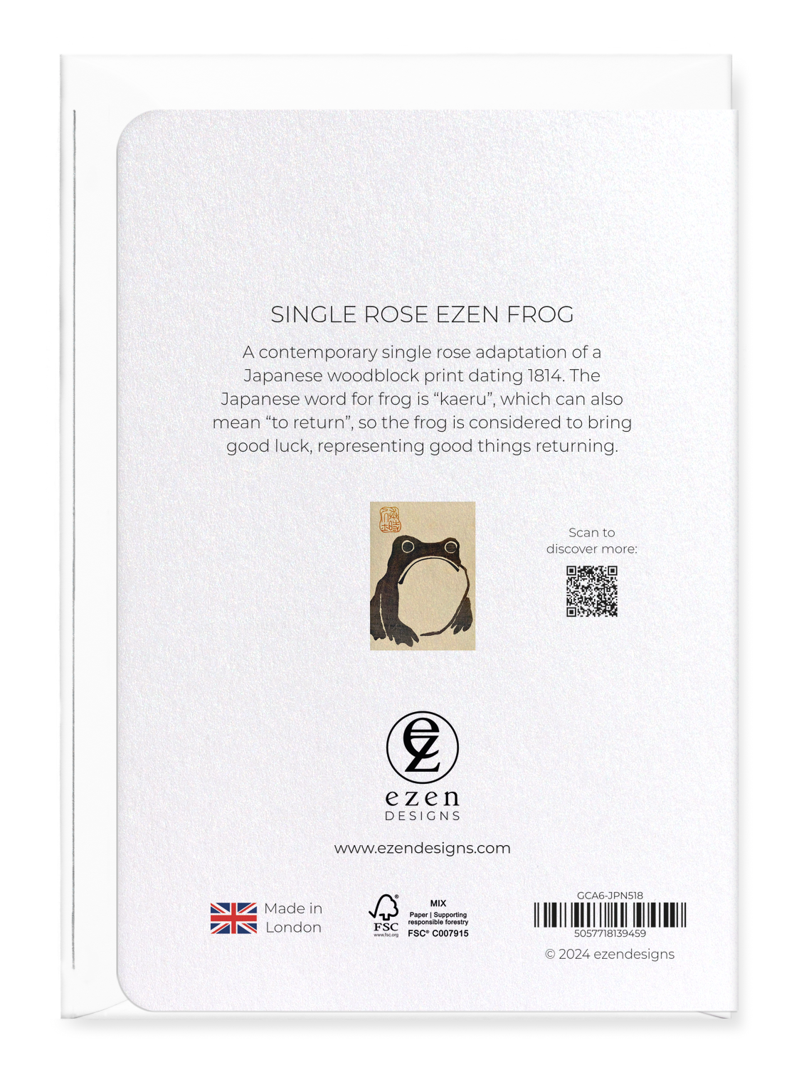 Ezen Designs - Single Rose Ezen Frog - Greeting Card - Back