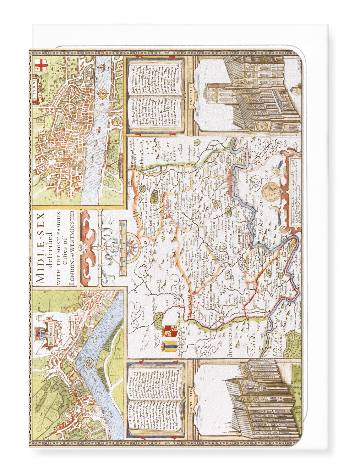 Ezen Designs - London and Middlesex by John Speed (c.1611) - Greeting Card - Front