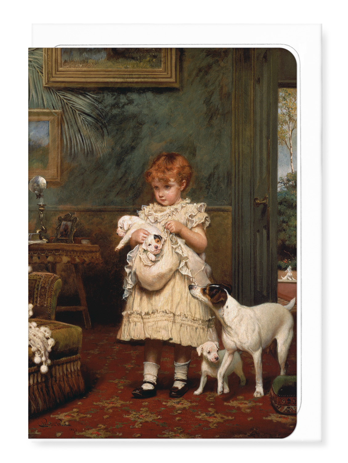 Ezen Designs - Girl with Dogs (1893) - Greeting Card - Front