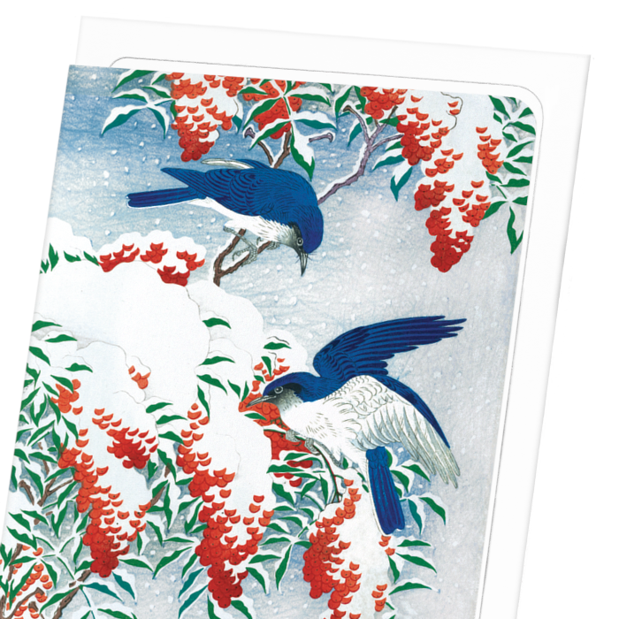 COUPLE OF BIRDS AND NANDINA: Japanese Greeting Card