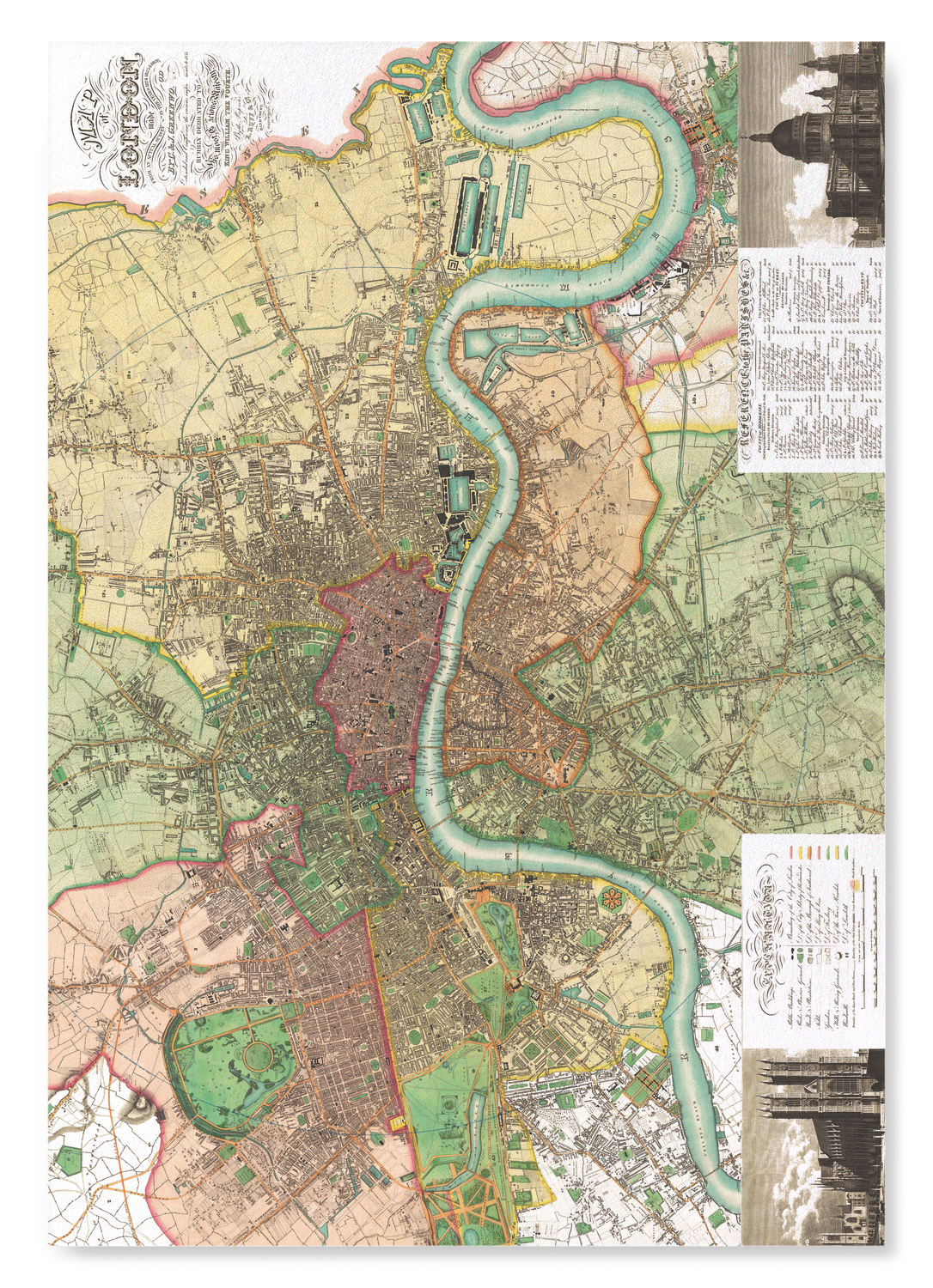 LONDON (1827): Antique Map Art Print