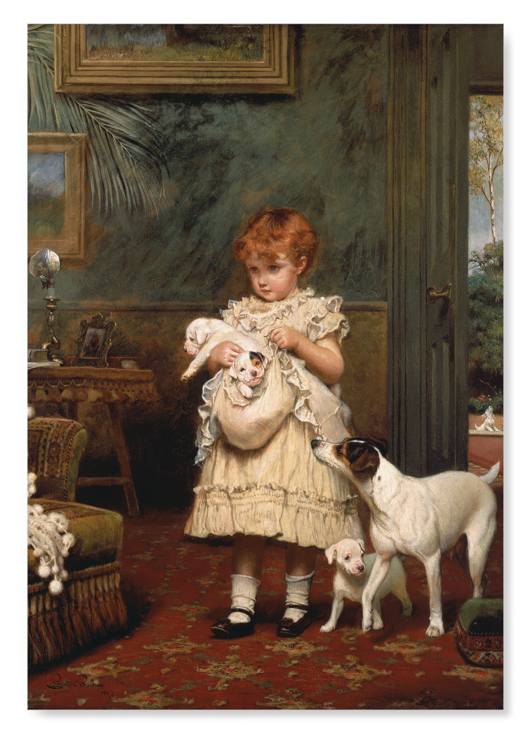 GIRL WITH DOGS (1893): Painting Art Print