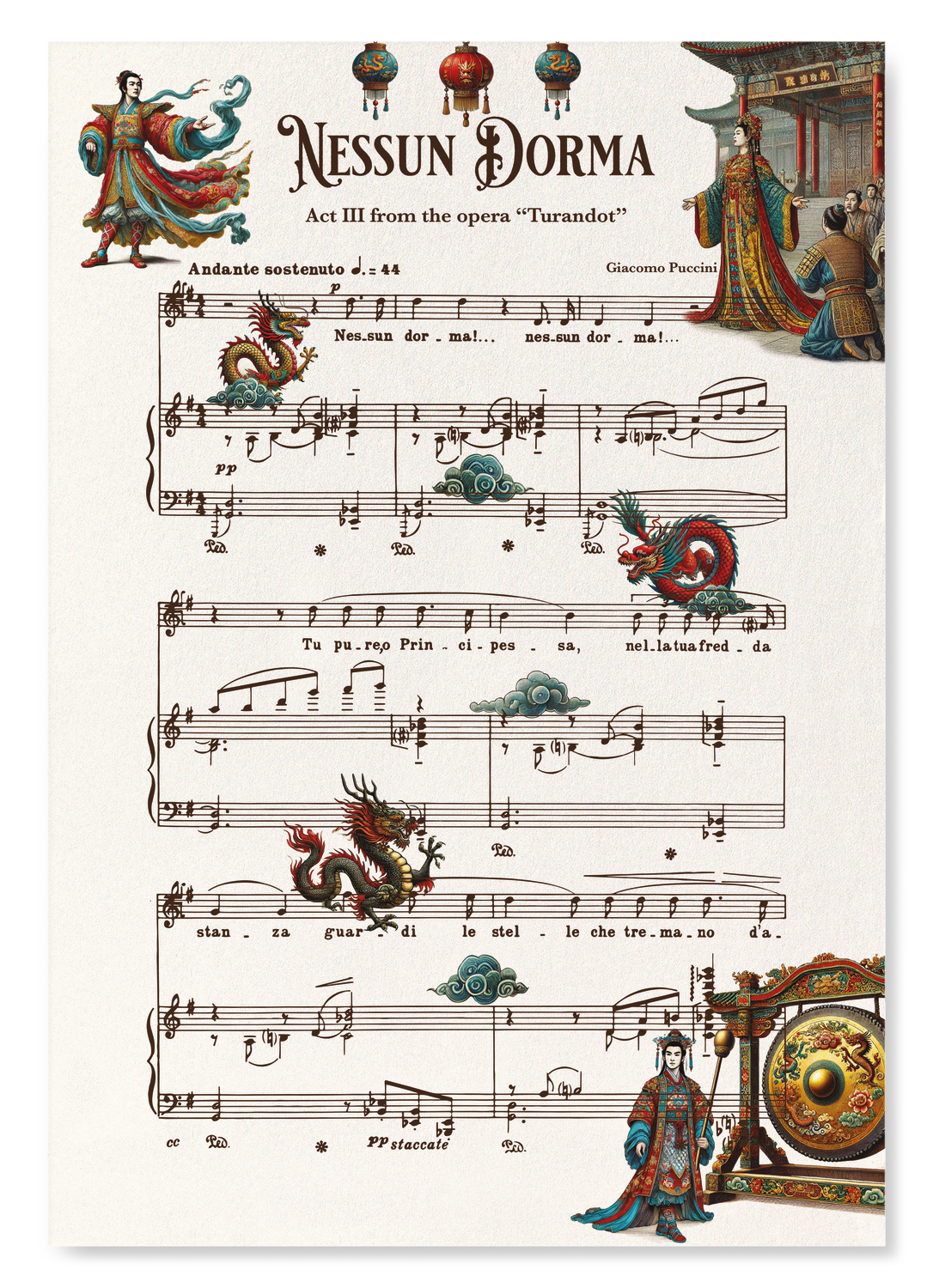 TURANDOT - NESSUN DORMA - OPERA MUSIC SCORE: Victorian Art Print