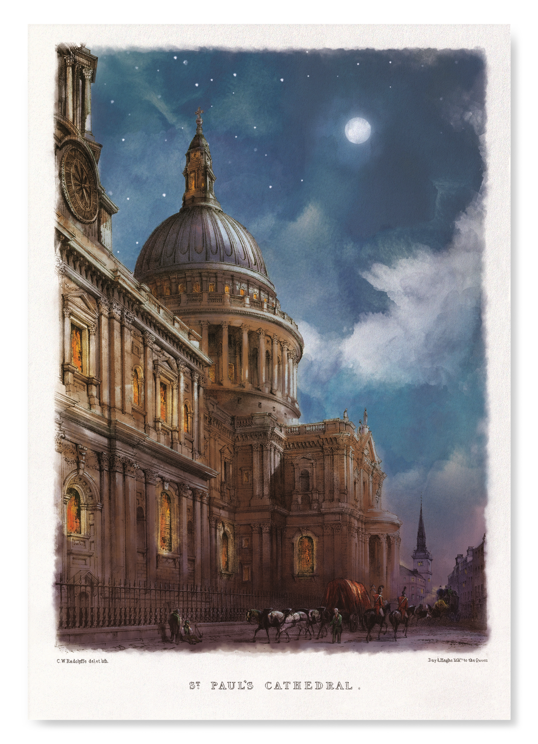 SOUTH WEST VIEW OF ST PAUL’S NIGHT (1842): Painting Art Print