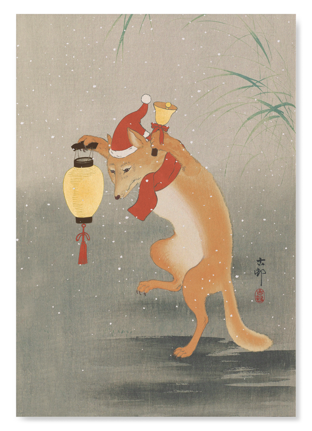 DANCING SANTA FOX: Japanese Art Print