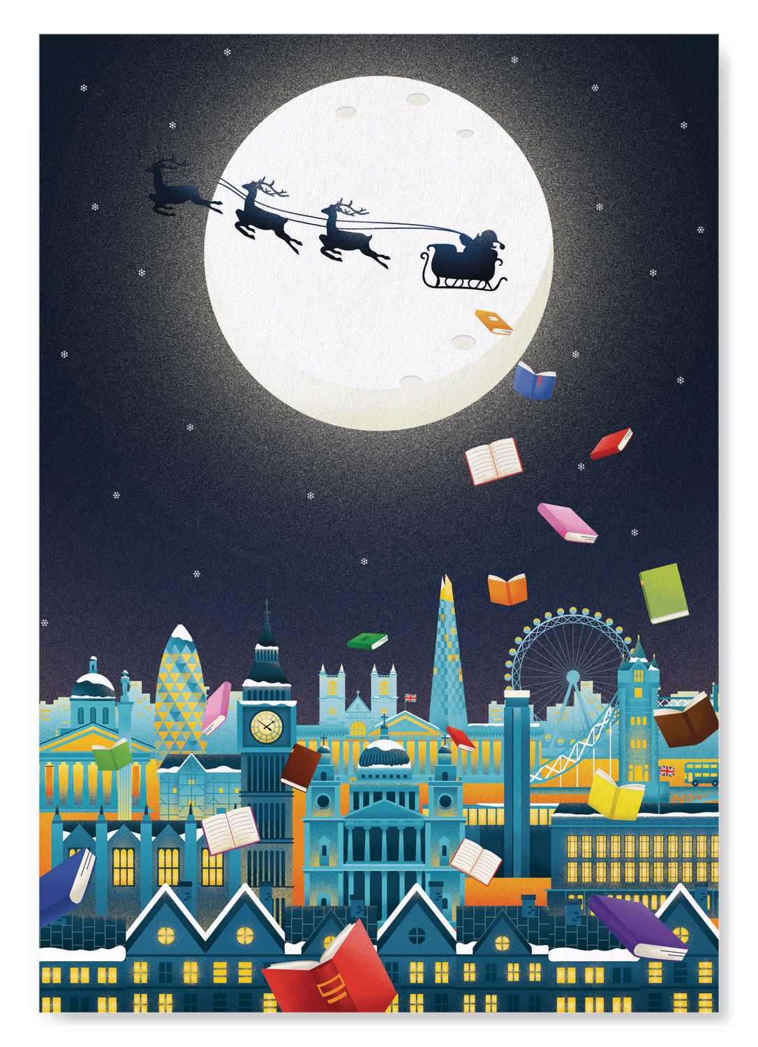 SHOWERING BOOKS OVER LONDON: Modern deco Art Print