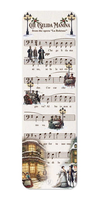 Ezen Designs - La Boheme - Che gelida manina - Opera Music Score - Bookmark - Front