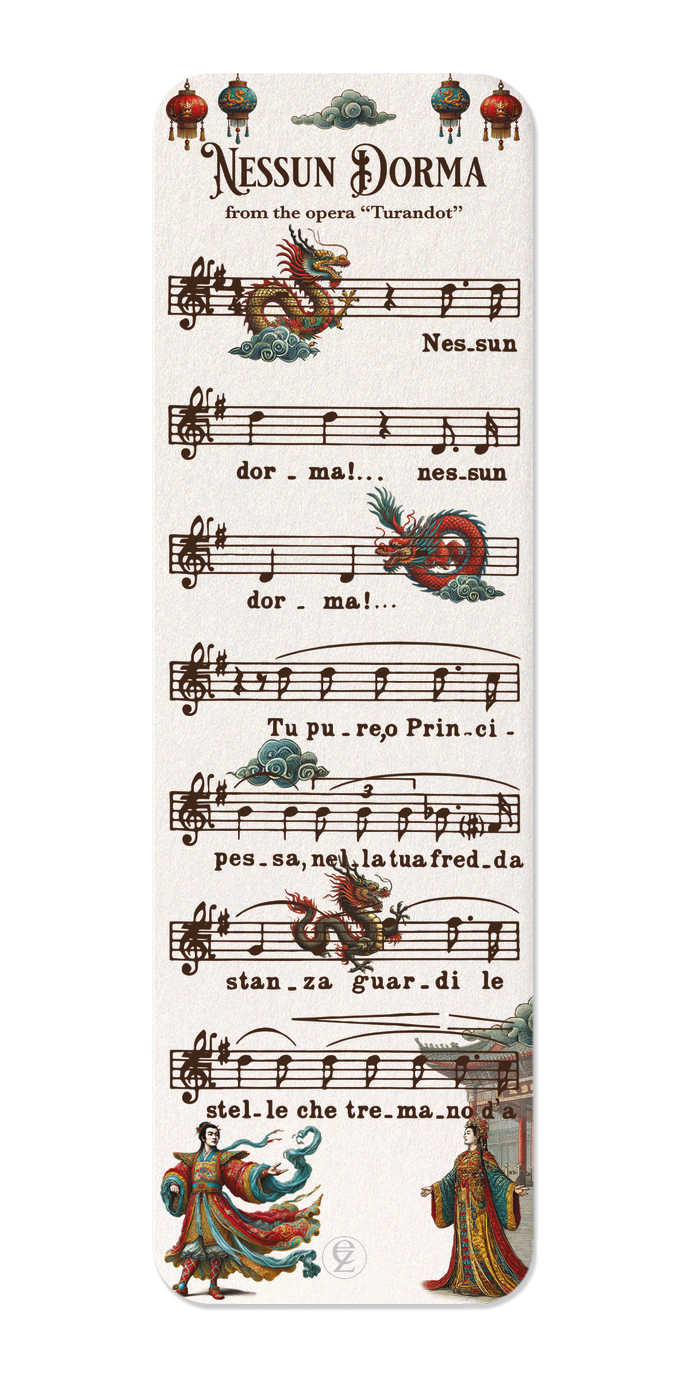 Ezen Designs - TURANDOT - NESSUN DORMA - OPERA MUSIC SCORE - Bookmark - Front