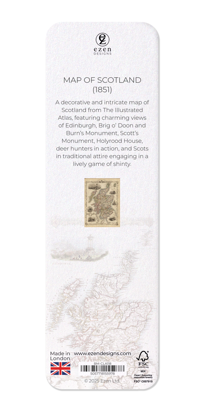 Ezen Designs - Map of Scotland (1851) - Bookmark - Back