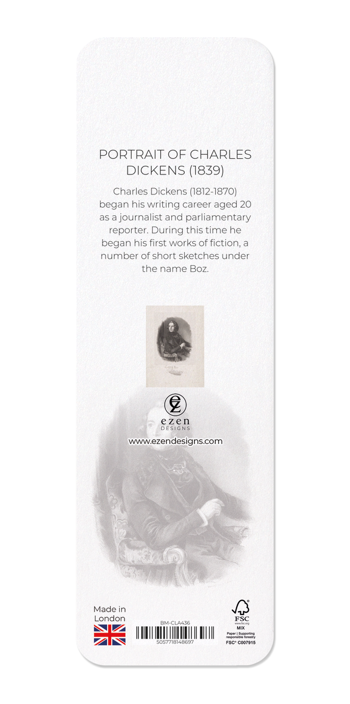 Ezen Designs - Portrait of Charles Dickens (1839) - Bookmark - Back