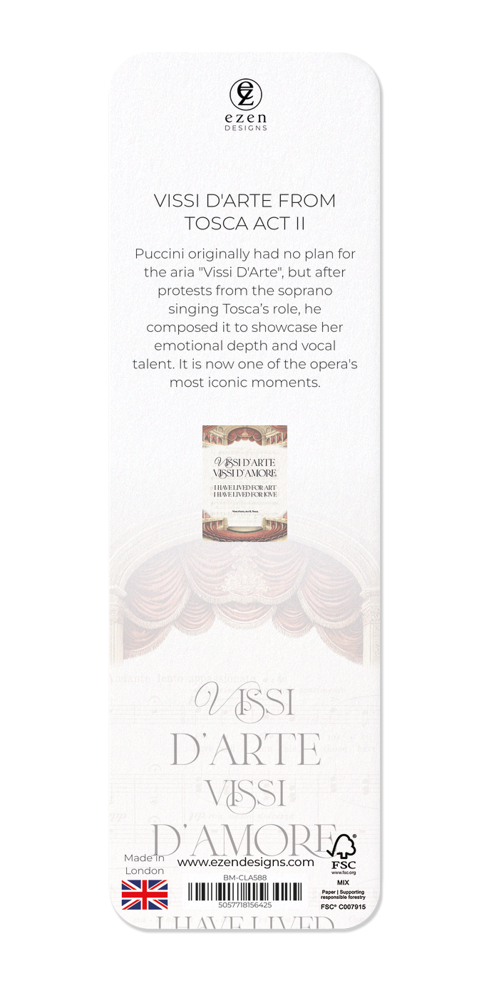 Ezen Designs - Vissi D'Arte from Tosca Act II - Bookmark - Back