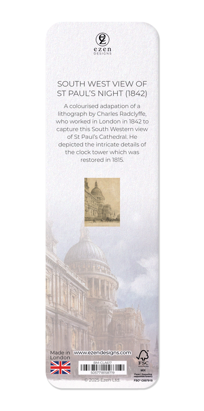 Ezen Designs - South West View of St Paul’s Night (1842) - Bookmark - Back