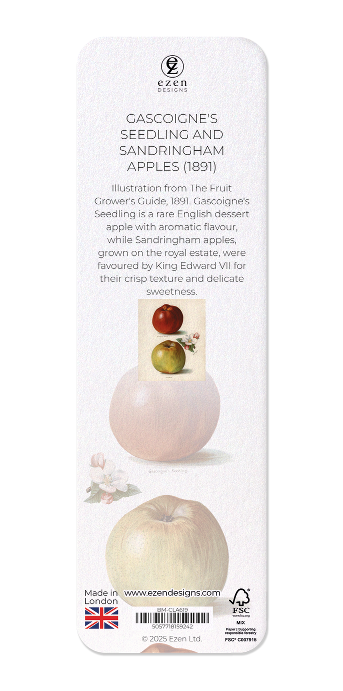 Ezen Designs - Gascoigne's Seedling and Sandringham Apples (1891) - Bookmark - Back