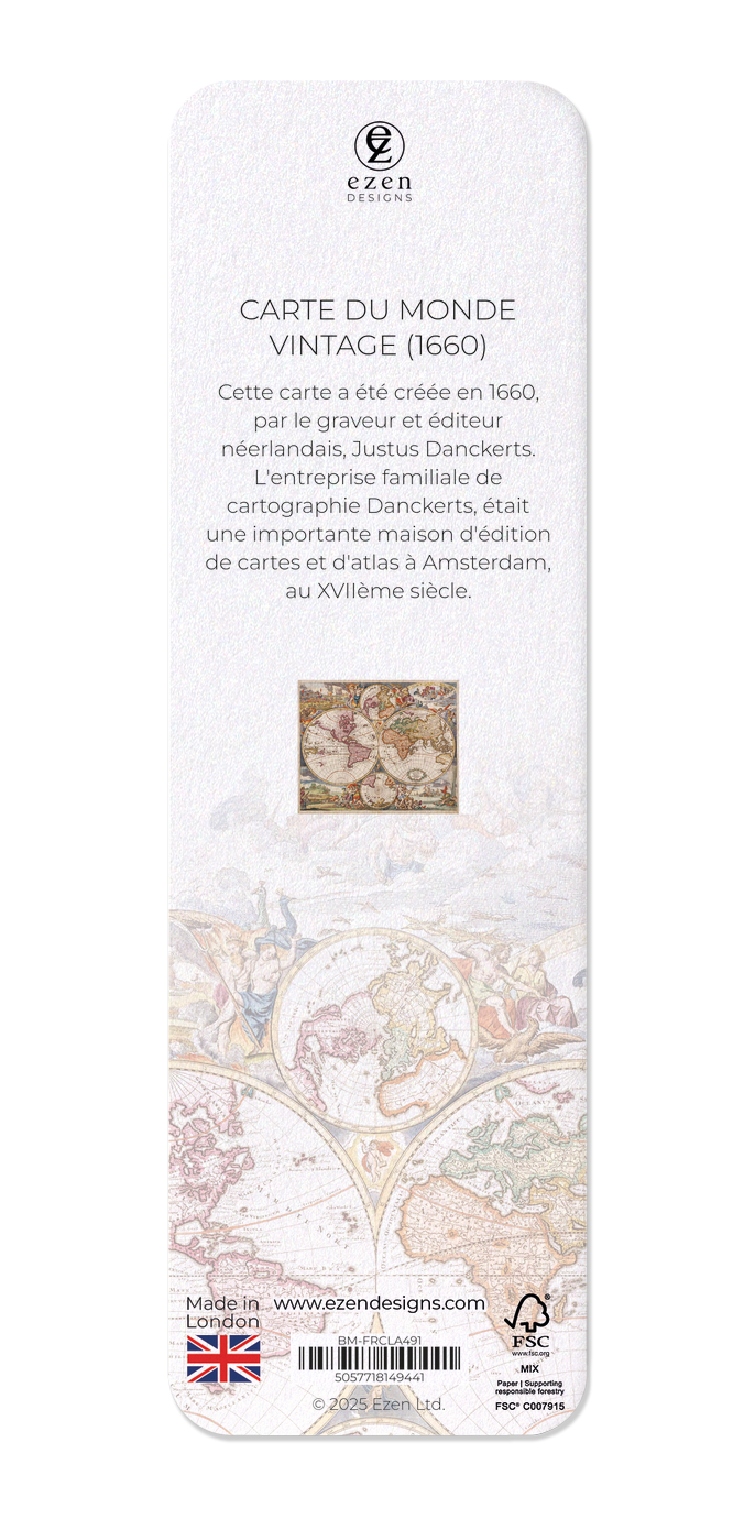 Ezen Designs - Carte du Monde Vintage (1660) - Bookmark - Back