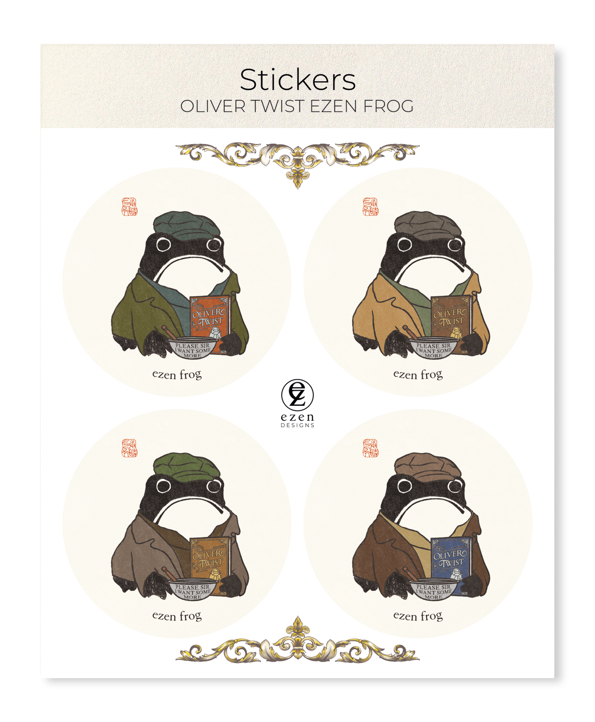 Ezen Designs - Oliver Twist Ezen Frog - Sticker Set