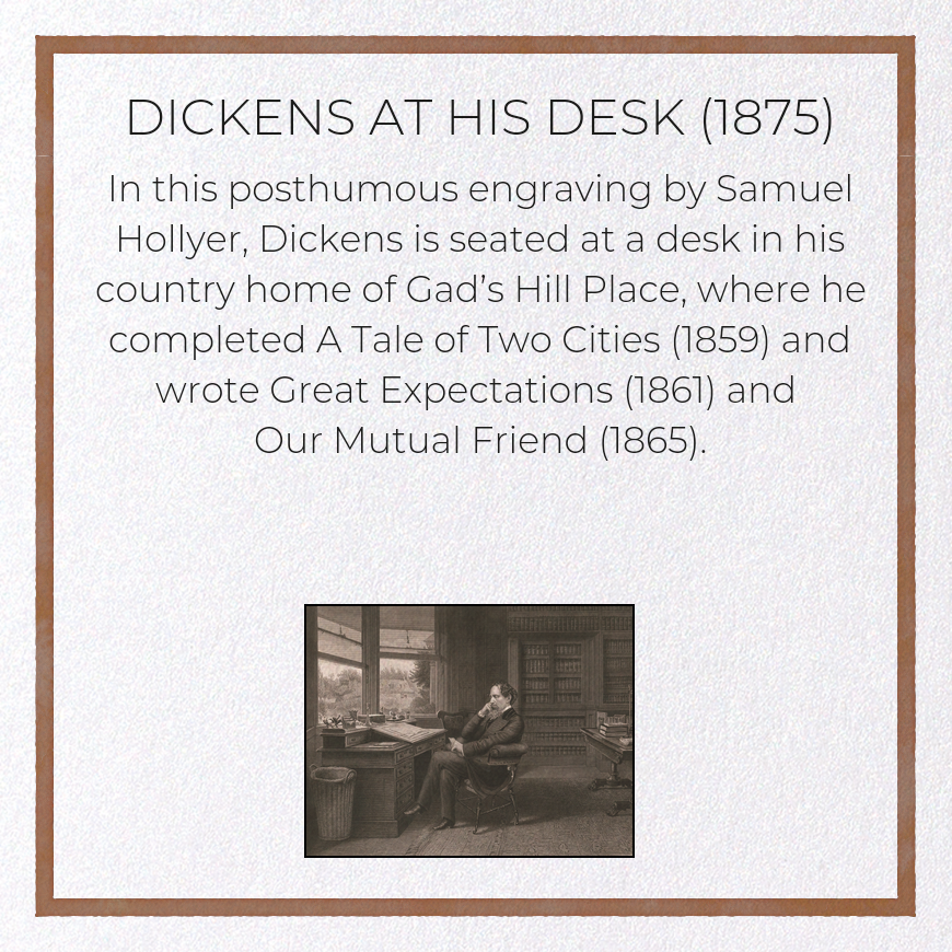 DICKENS AT HIS DESK (1875): Painting Greeting Card