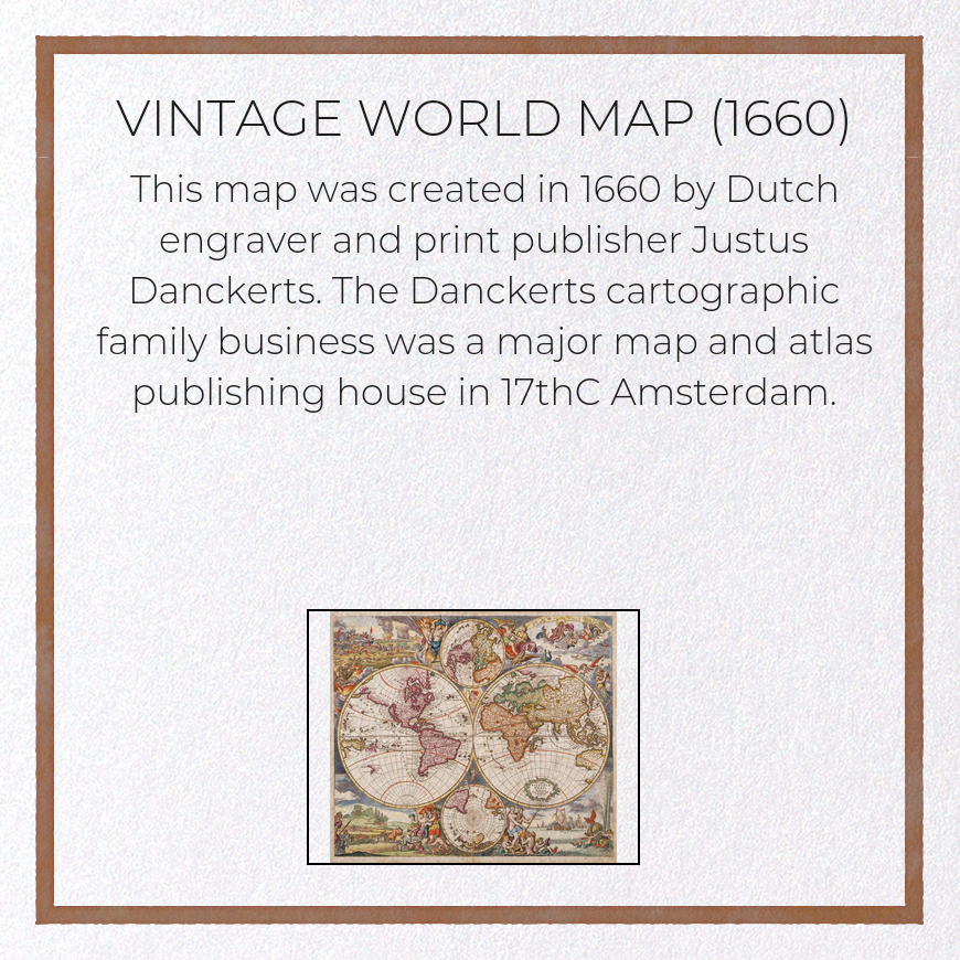 VINTAGE WORLD MAP (1660): Painting Greeting Card