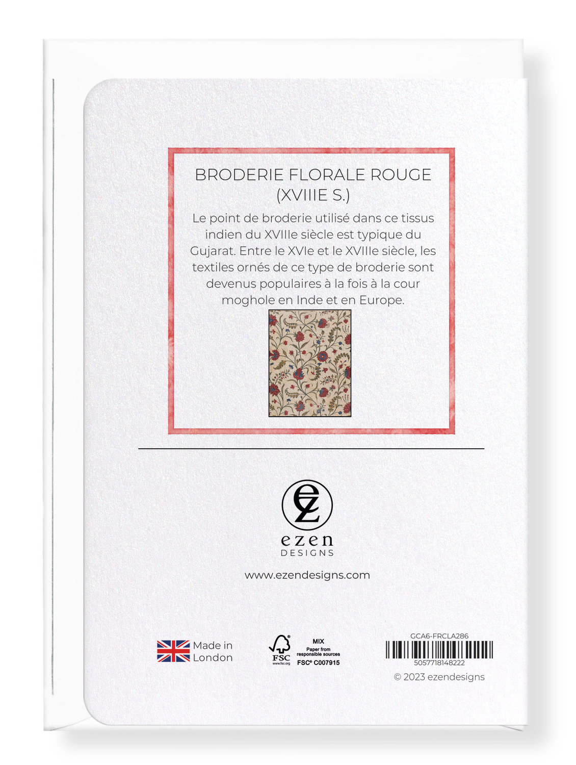 Ezen Designs - BRODERIE FLORALE ROUGE (XVIIIe S.) - Greeting Card - Back