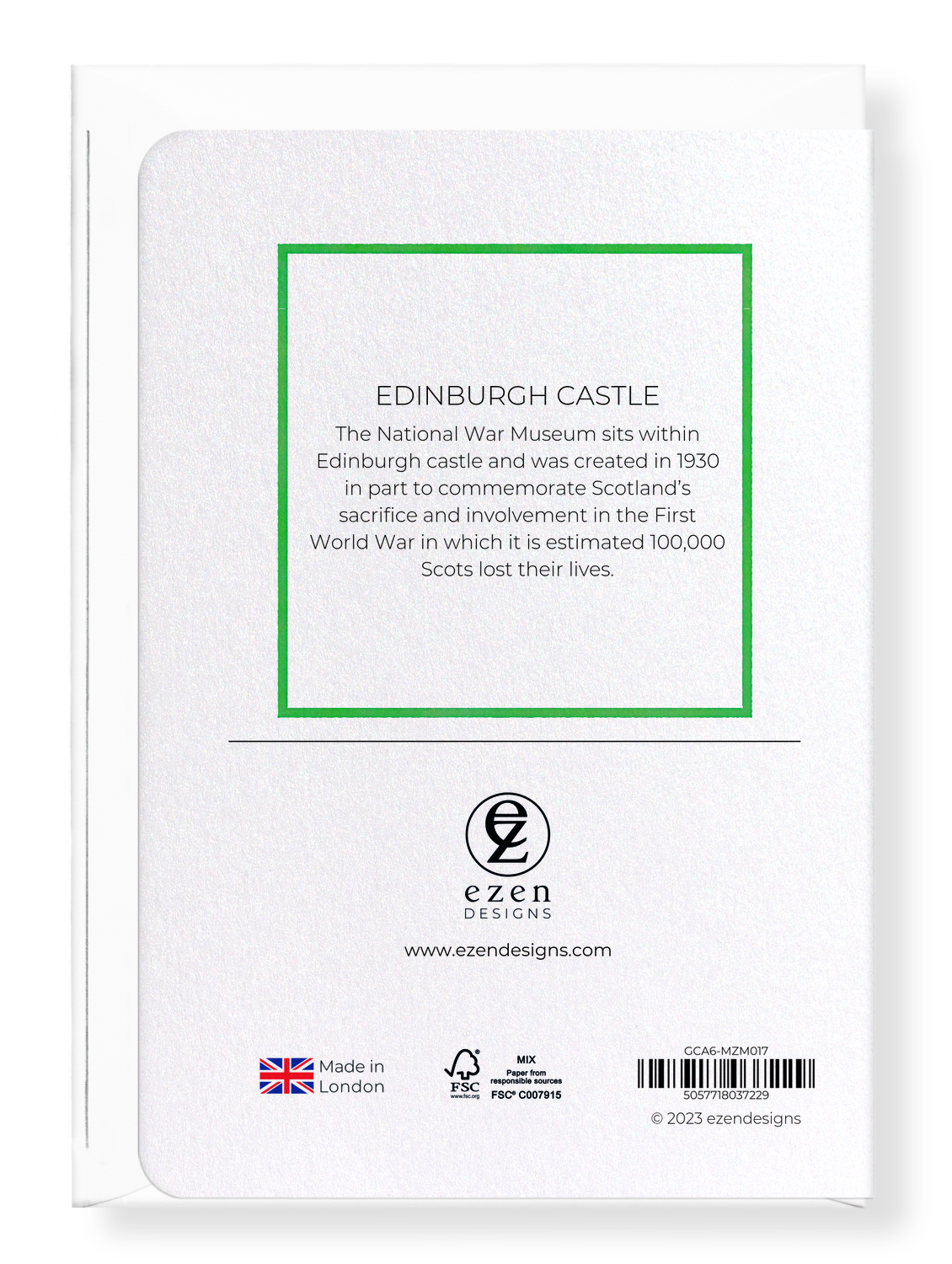 Ezen Designs - Edinburgh castle - Greeting Card - Back