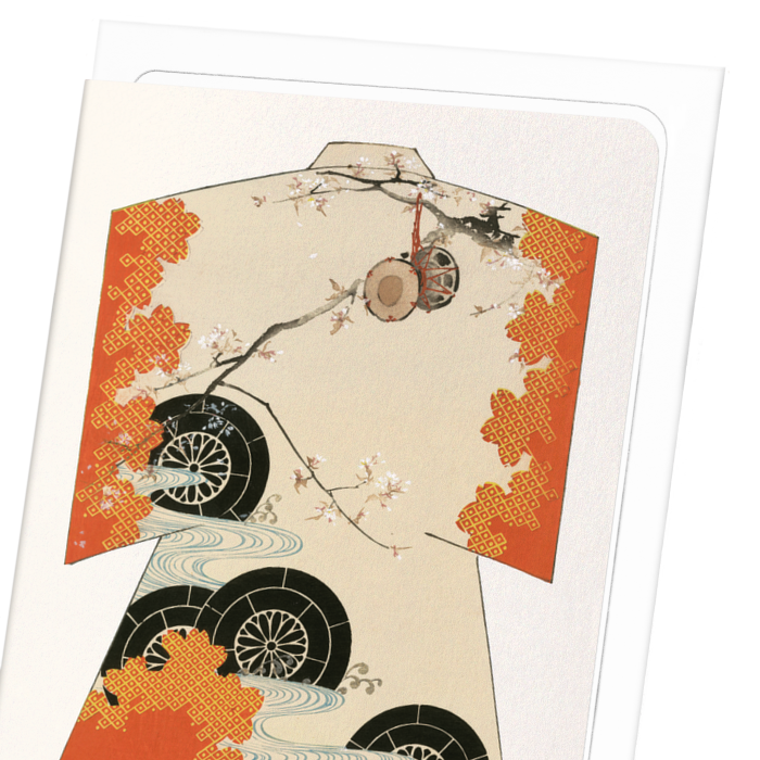 KIMONO OF CHERRY BLOSSOM AND DRUM (1899): Japanese Greeting Card