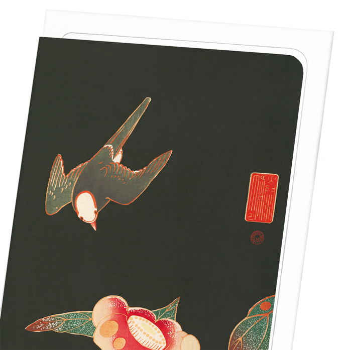 SWALLOW AND CAMELLIA (C.1900): Japanese Greeting Card