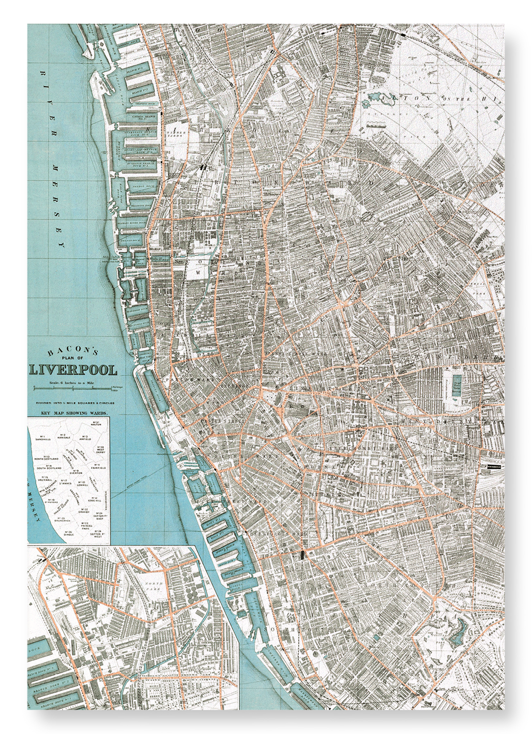 MAP OF LIVERPOOL (C.1885): Map antique Art Print