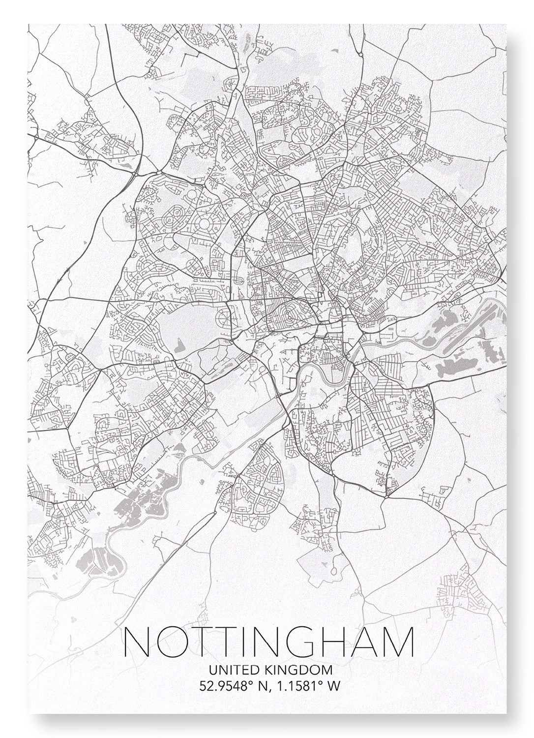 NOTTINGHAM FULL MAP: Map Full Art Print