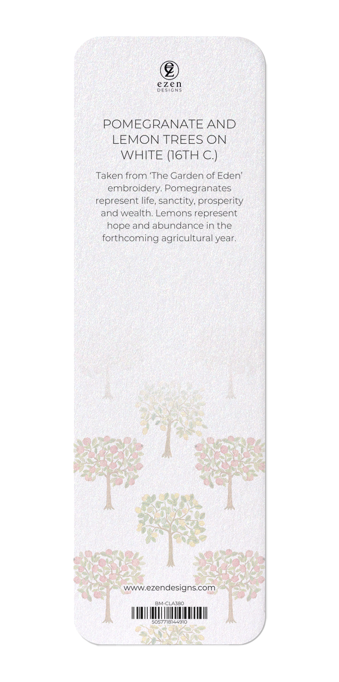 Ezen Designs - Pomegranate and Lemon Trees on white (16th C.) - Bookmark - Back